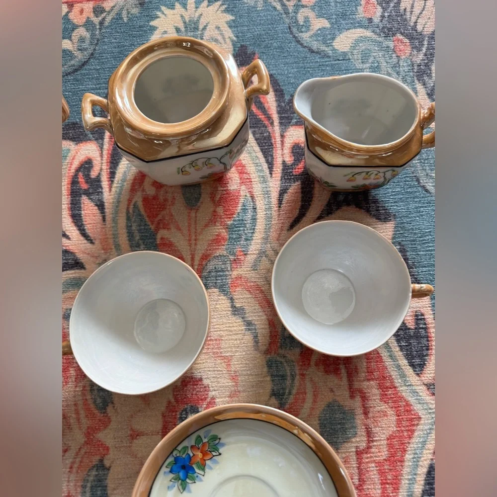 TRICO Hand Painted Elegant Gold and White Tea Set